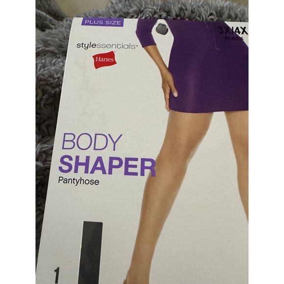 2,Hanes Style Essentials Body Shaper Pantyhose 3X/4X Black Silky Sheer Leg Plus - Picture 3 of 9